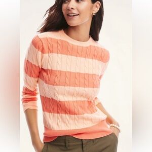 BROOKS BROTHERS Women's Supima Cotton Striped Cable Sweater | Orange Size Med